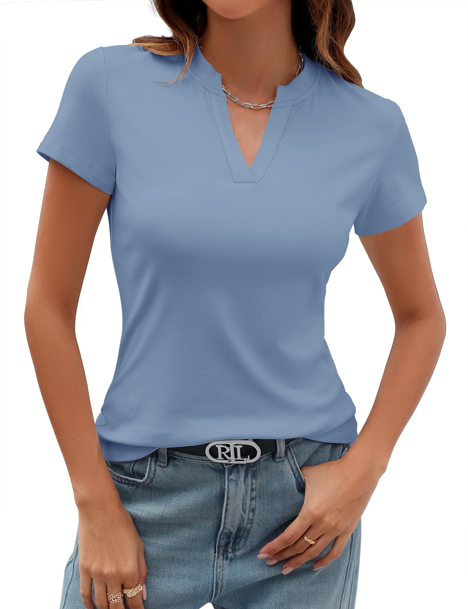 ✨Women's V Neck T-Shirts 2025 Slim Fit Basic Tops for Work (buy 3 free shipping!!!)