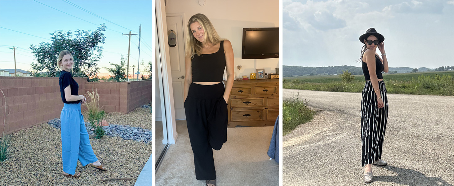 Angerella Women Palazzo Pants Casual Wide Leg High Waist Lounge Pant Trousers with Pocket