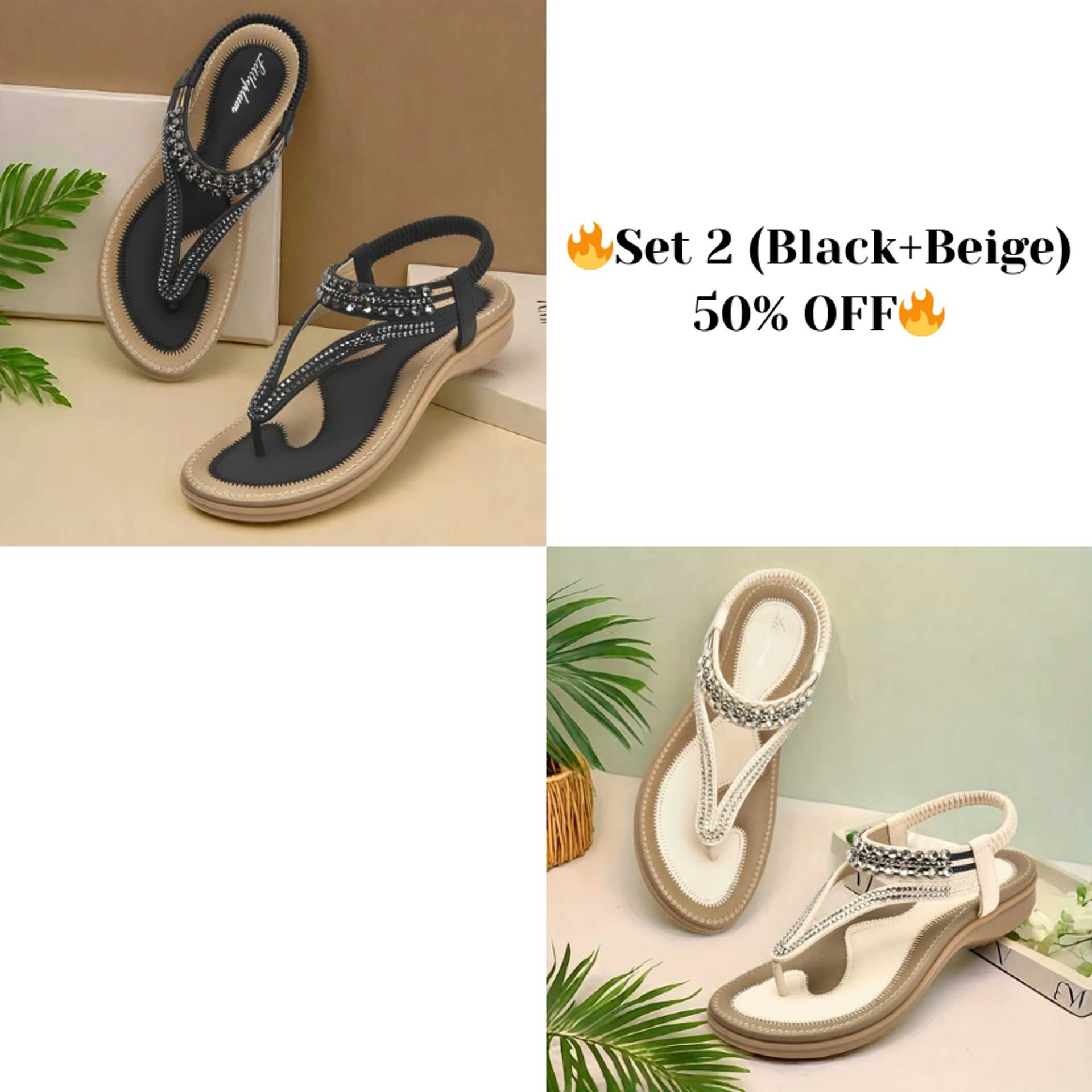 📢🔥 Last Day Promotion 70% OFF🔥Women's T-strap flat sandals with sparkling rhinestones