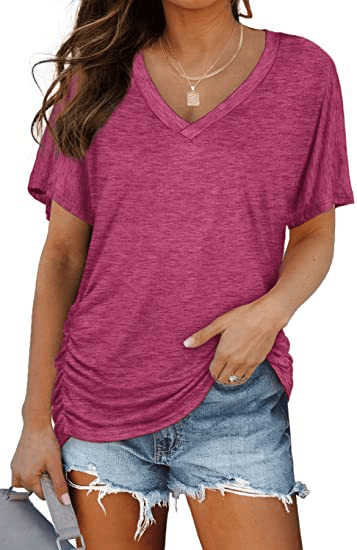🎁Last Day Promotion 49% OFF✨Womens Short Sleeve V Neck Dolman Tops with Side Shirring Loose Fit Shirts