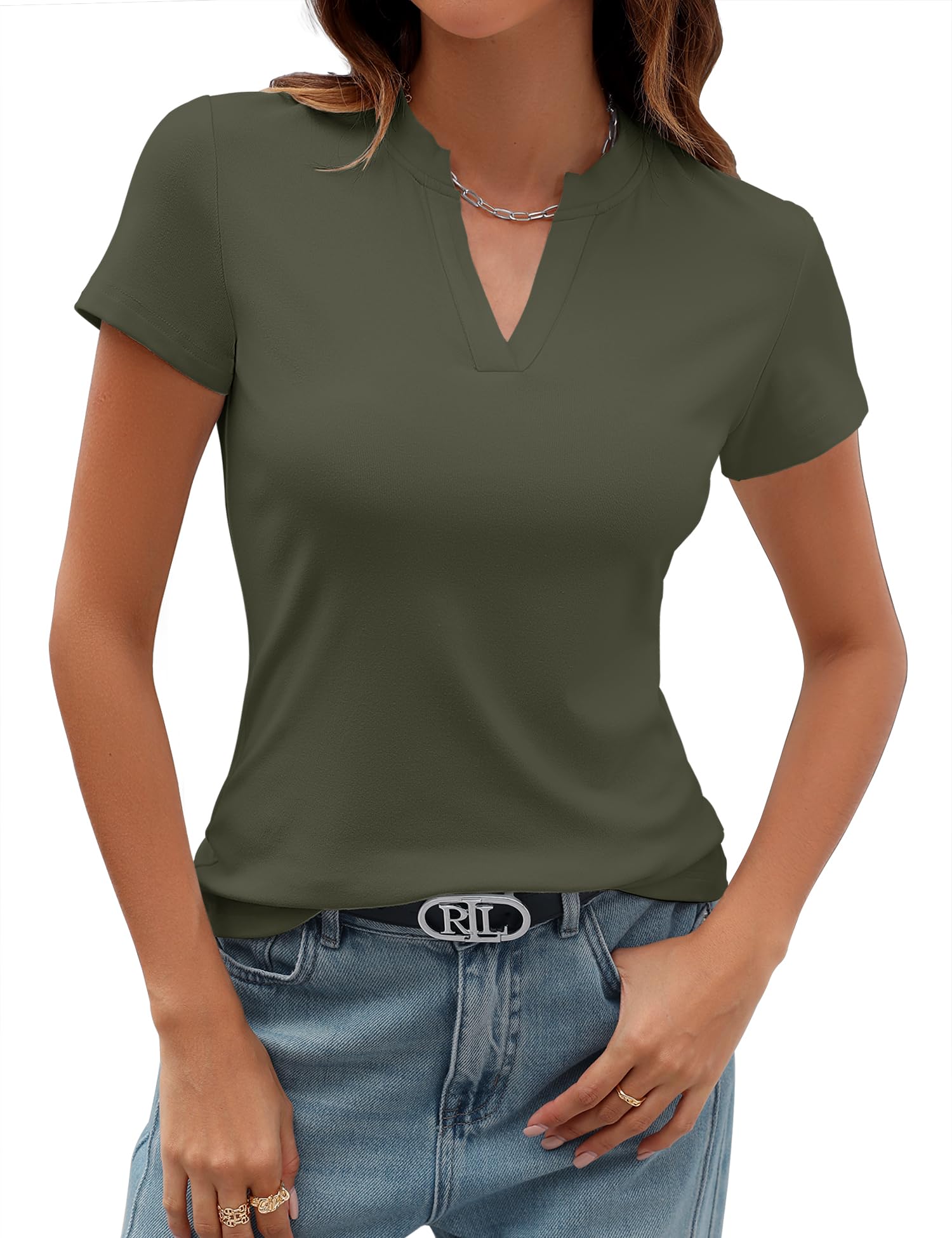 ✨Women's V Neck T-Shirts 2025 Slim Fit Basic Tops for Work (buy 3 free shipping!!!)