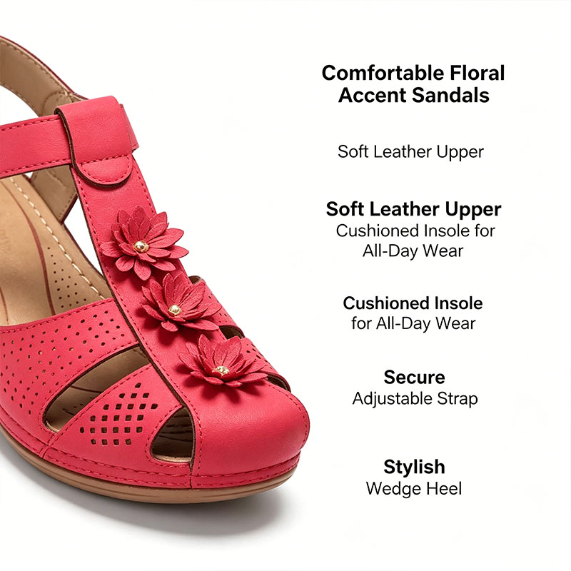 Women’s Floral Wedge Sandals, Breathable Platform Walking Sandals, Adjustable Hook & Loop Non-Slip Casual Summer Shoes for All Day Comfort