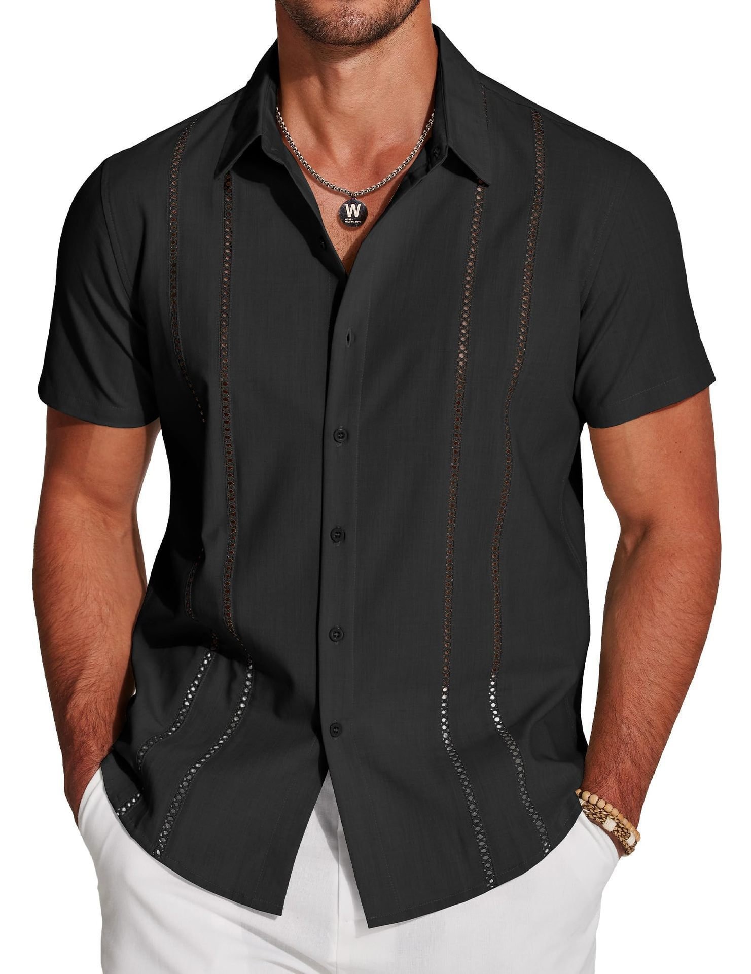 🎁Last Day 75% OFF- Men's Cuba Guayabera Exquisite Hollow Embroidered Button Front Shirt