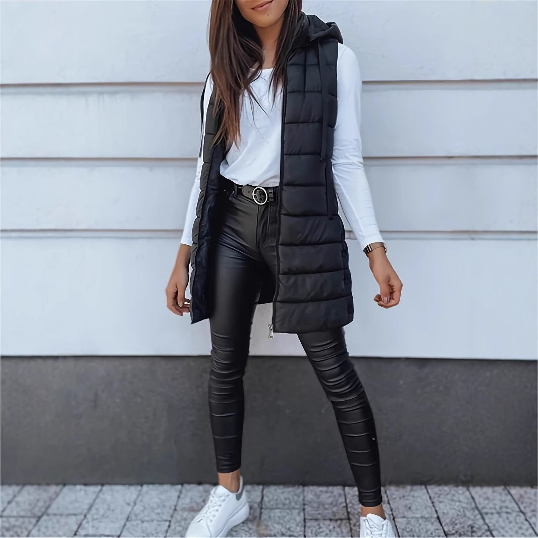 ❄️ Women Long Puffer Vest 👗 | Solid Color | Sleeveless | Hooded | Winter Wear 💕