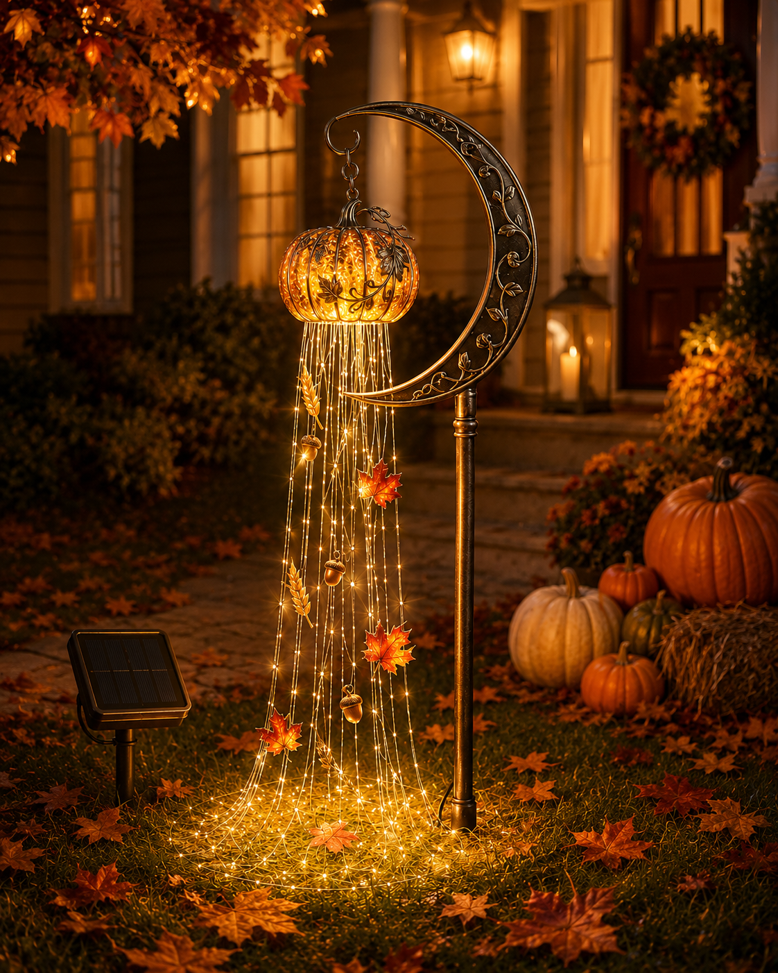 🎃 Harvest Moon Pumpkin Solar Cascade Yard Light