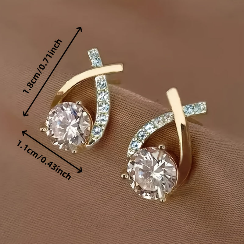 Olivia | Golden Cross Zirconia Stud Earrings
