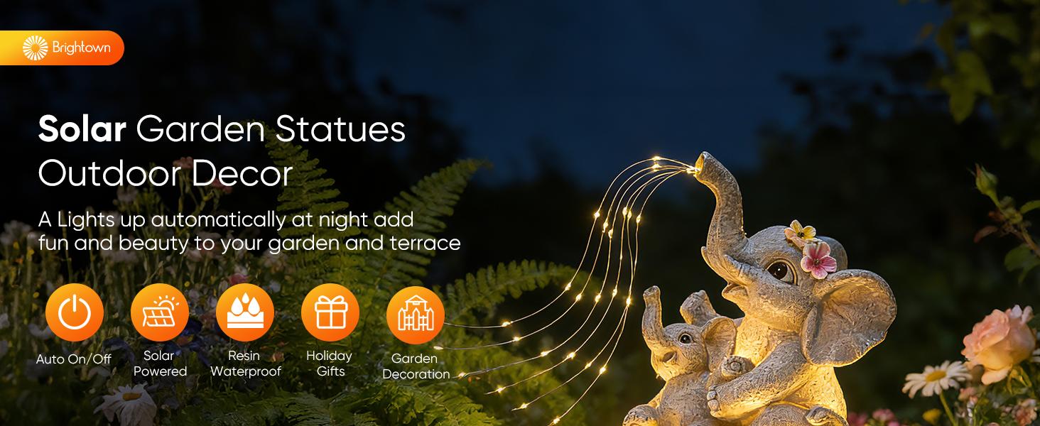 Solar Garden Decor Elephant Statues with Guitar Lights, Unique Outdoor Garden Gifts for Mom, Birthday Housewarming Gifts and Yard Lawn Balcony Decoration summervibes