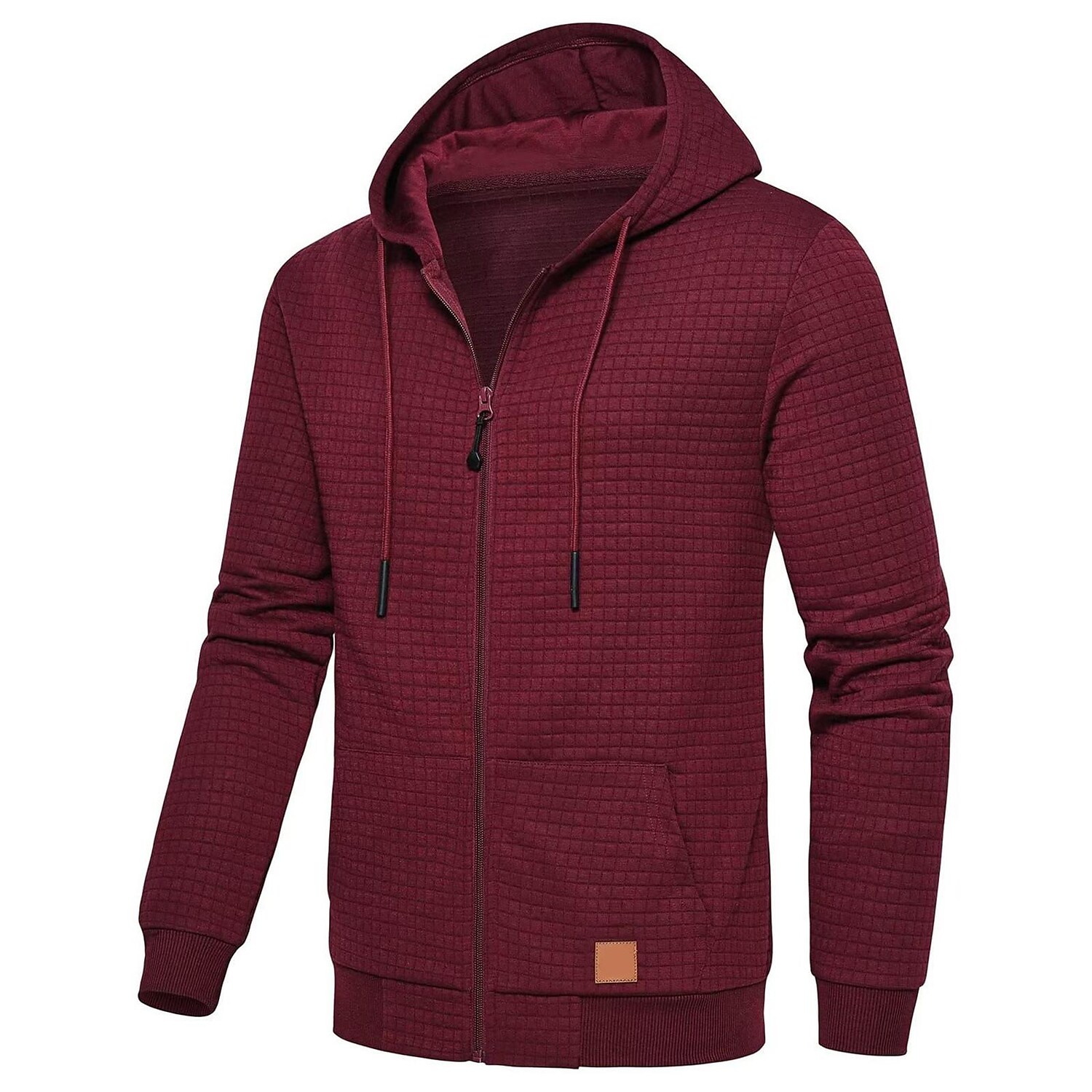 Men's Jacquard Check Solid Color Zip-up Hoodie Sweatshirts