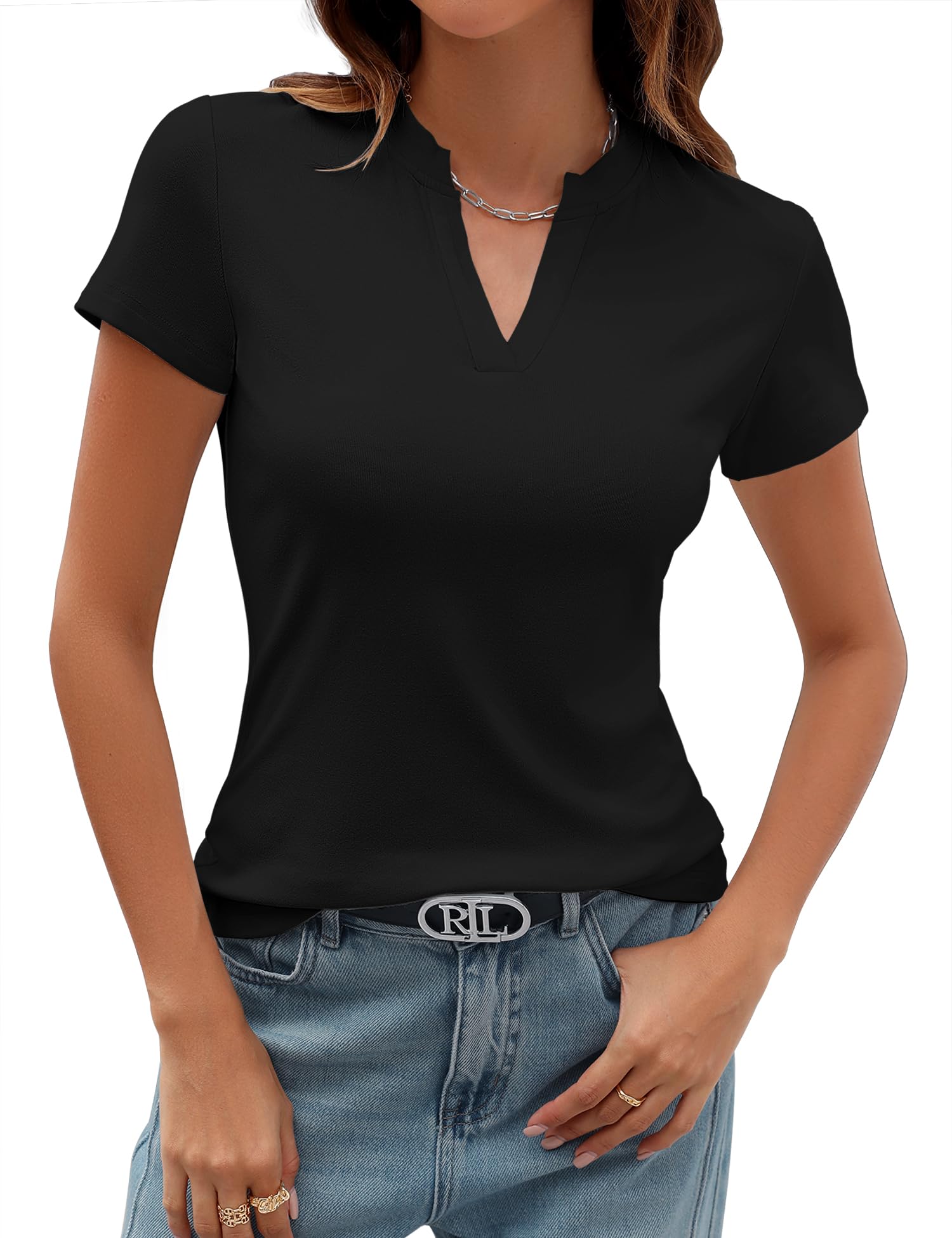 ✨Women's V Neck T-Shirts 2025 Slim Fit Basic Tops for Work (buy 3 free shipping!!!)