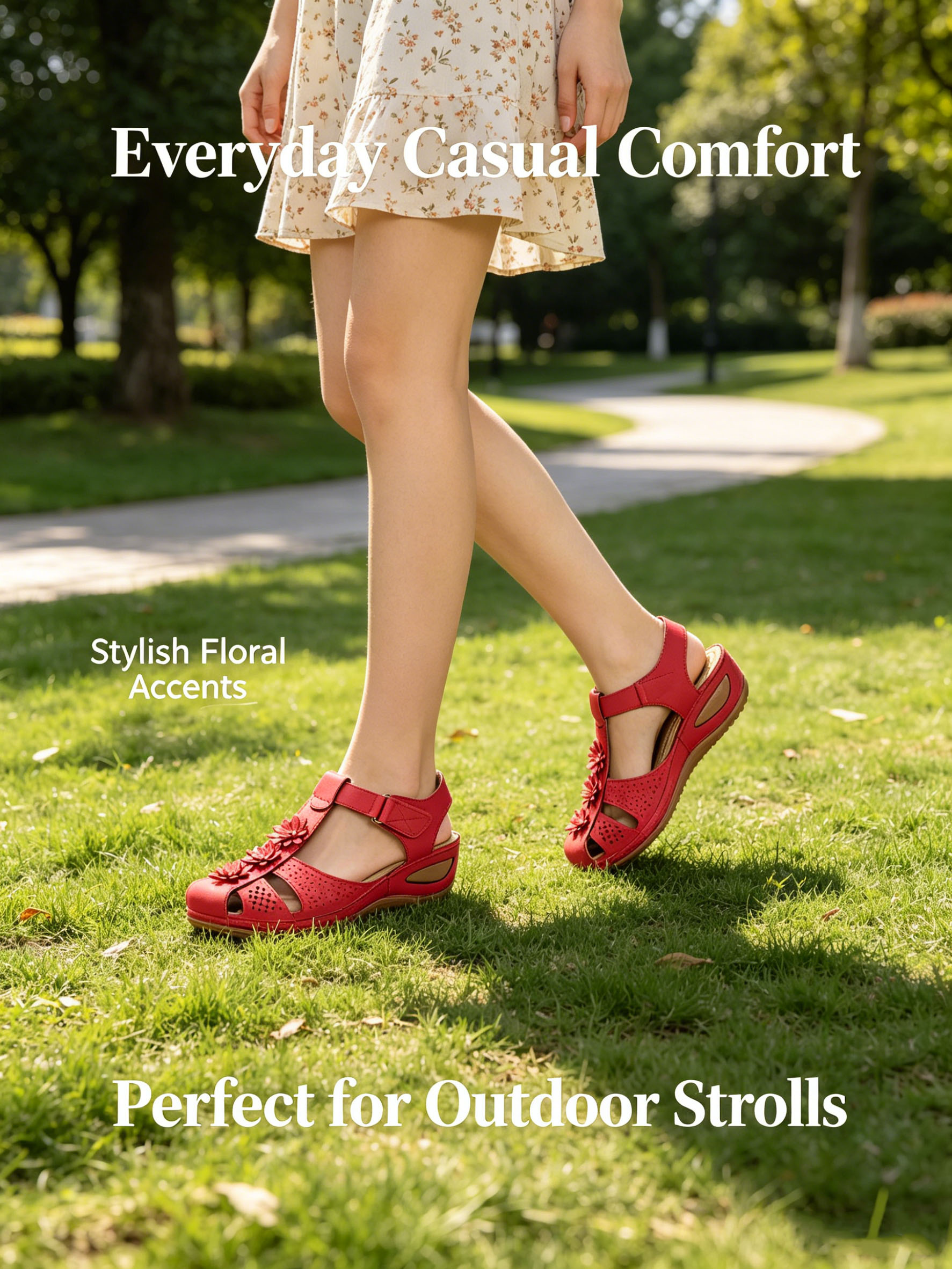 Women’s Floral Wedge Sandals, Breathable Platform Walking Sandals, Adjustable Hook & Loop Non-Slip Casual Summer Shoes for All Day Comfort