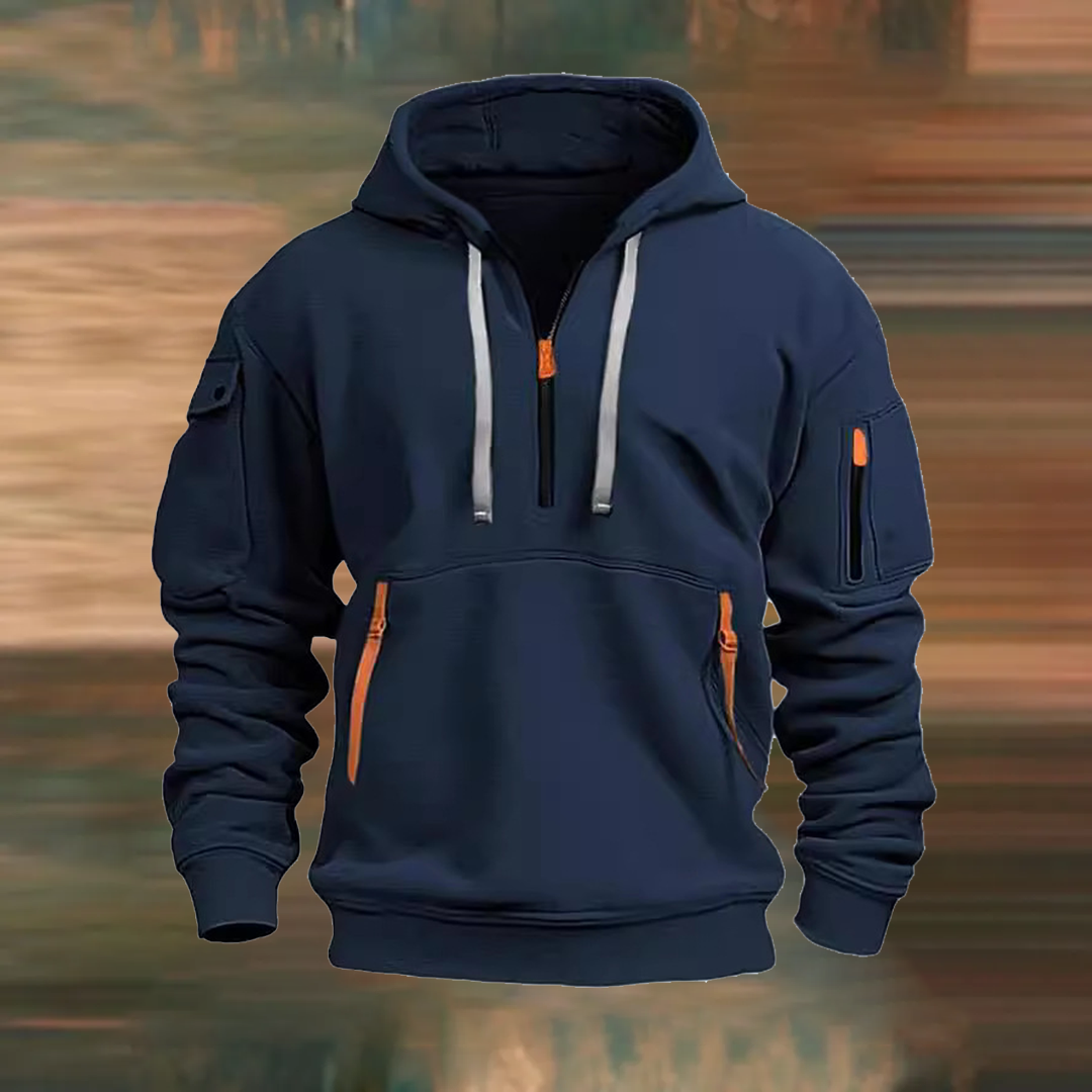 Hooded zip-up sweatshirt with multiple pockets