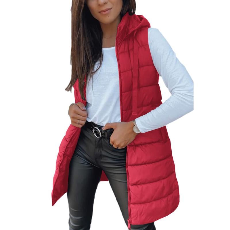 ❄️ Women Long Puffer Vest 👗 | Solid Color | Sleeveless | Hooded | Winter Wear 💕