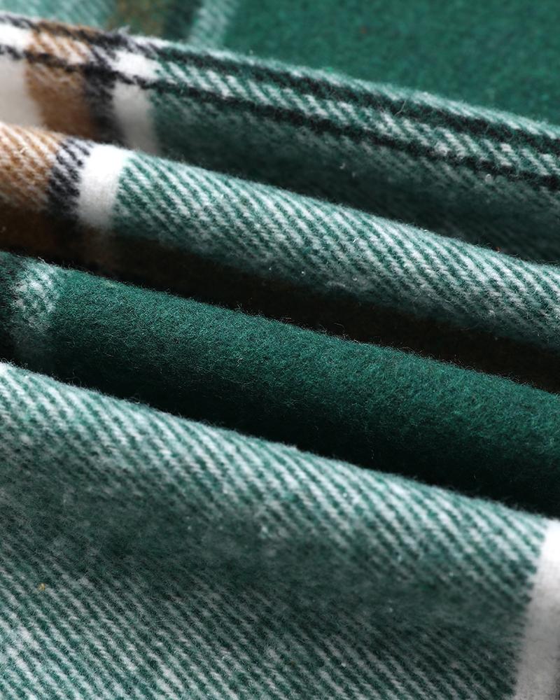 Plaid Pattern Long Sleeve Shacket Button Down Fleece Lined Hooded Jackets Warm Coat