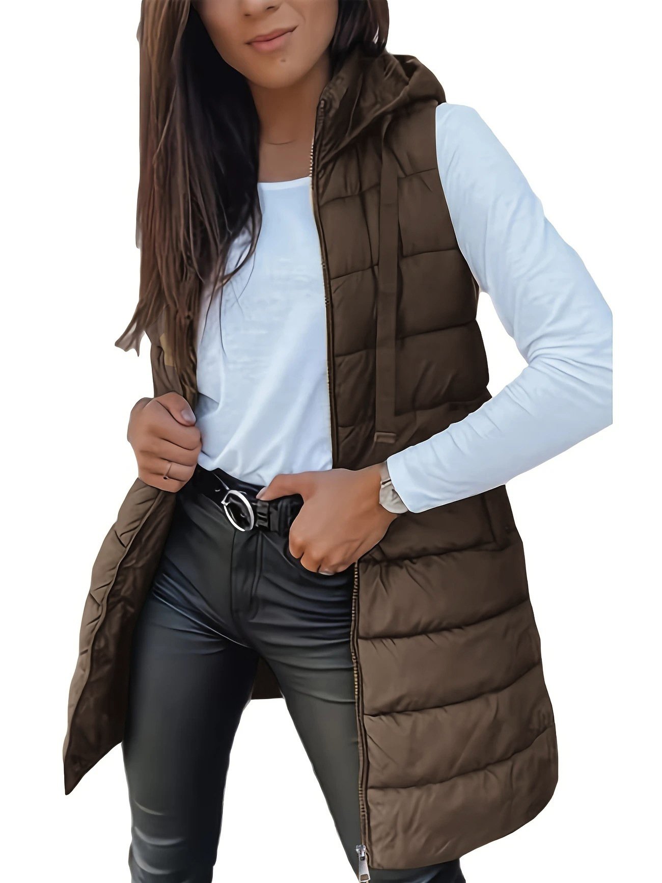❄️ Women Long Puffer Vest 👗 | Solid Color | Sleeveless | Hooded | Winter Wear 💕