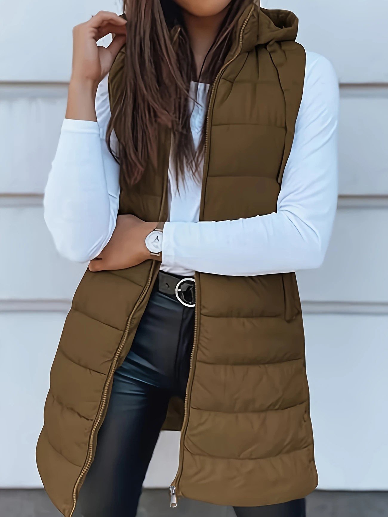 ❄️ Women Long Puffer Vest 👗 | Solid Color | Sleeveless | Hooded | Winter Wear 💕