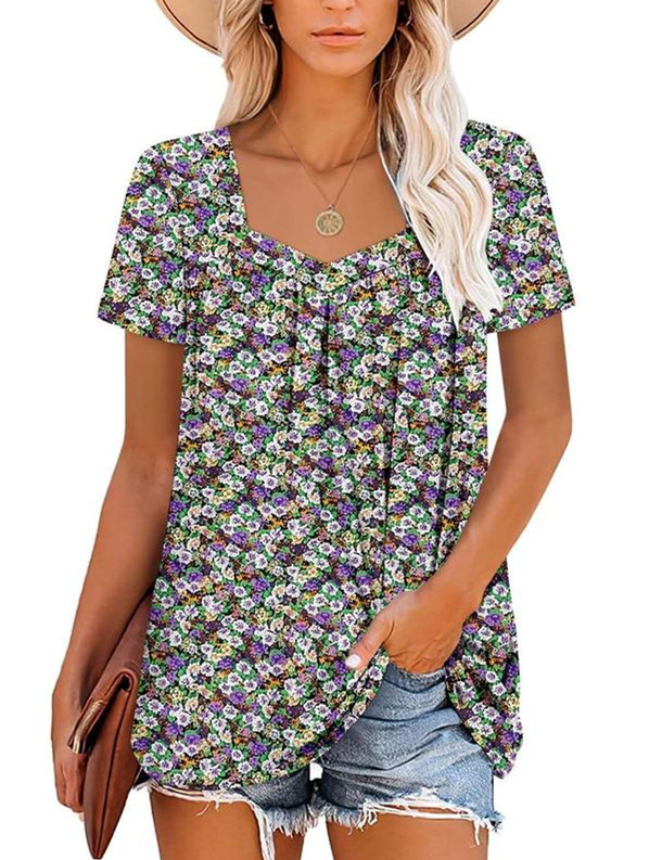 Women's Summer Pleated Printed Short-Sleeves(Buy 3 Free Shipping)