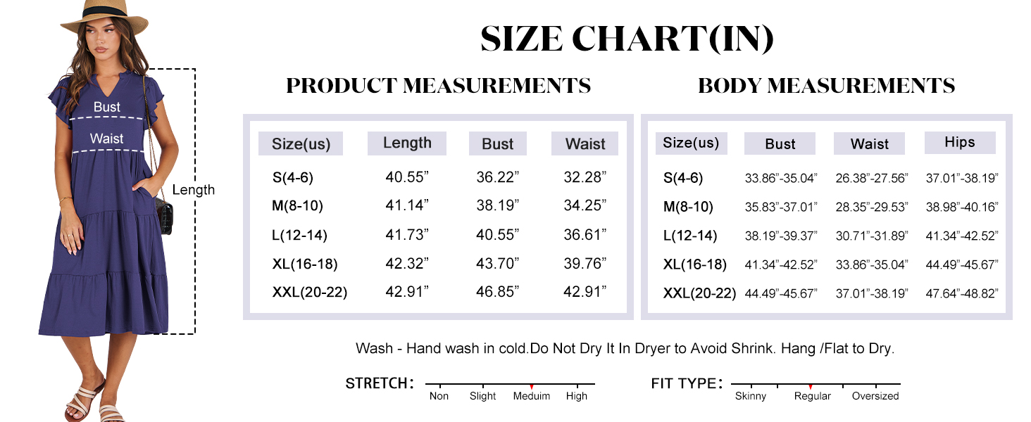 Womens Summer Dress Ruffle Sleeve V Neck Midi Dress Casual Flowy Tiered Boho Beach Vacation Sundress