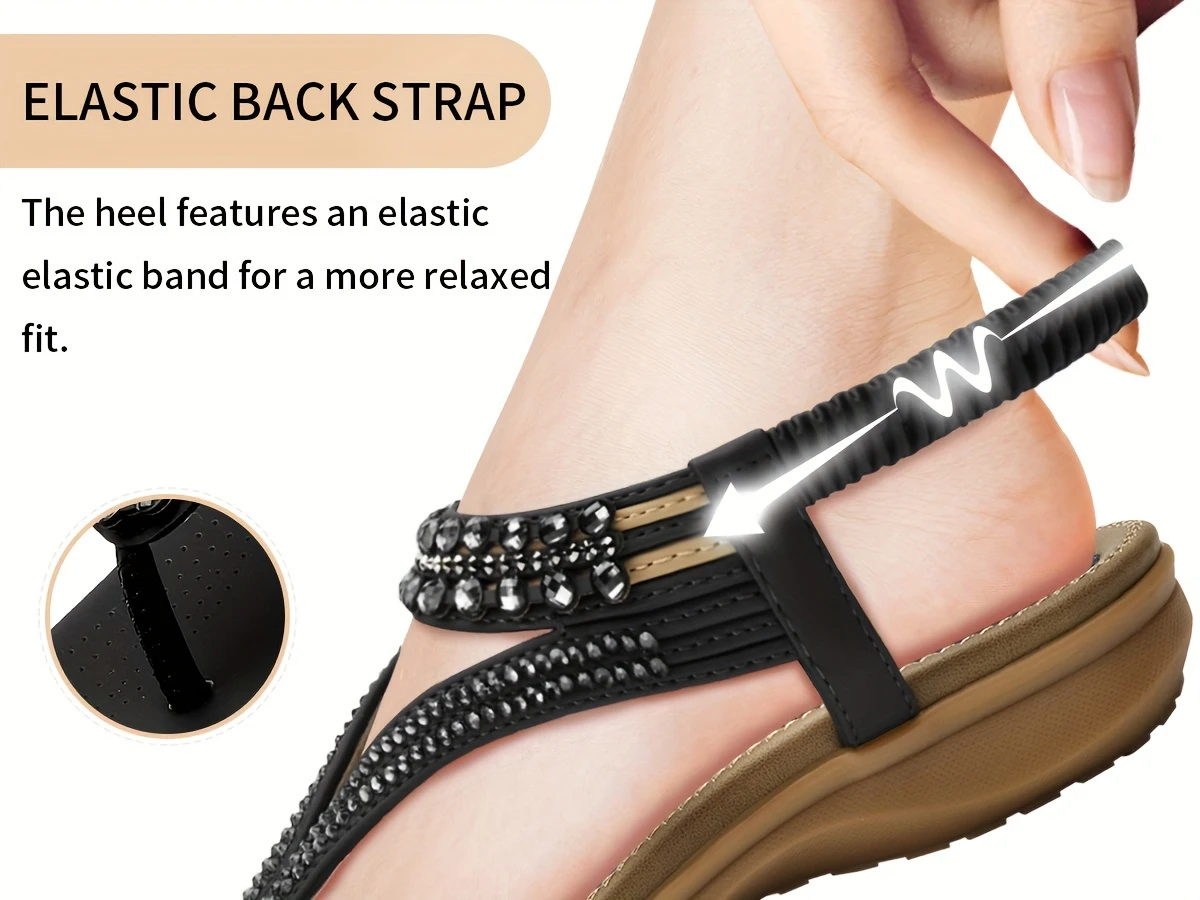 📢🔥 Last Day Promotion 70% OFF🔥Women's T-strap flat sandals with sparkling rhinestones