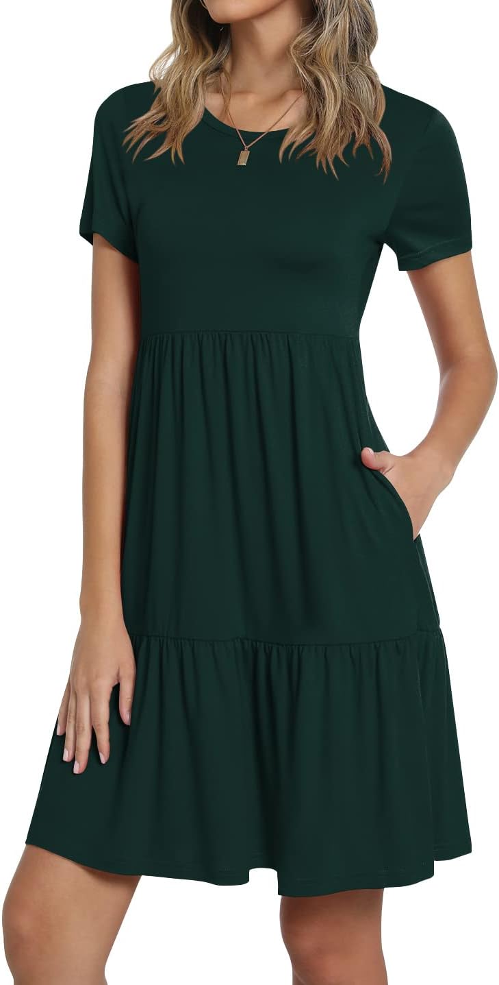 TAOHUADAO 2025 Summer Dresses for Women Short Sleeve Ruffle Casual Sundress with Pockets