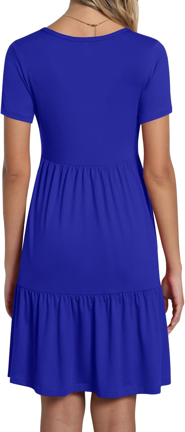 TAOHUADAO 2025 Summer Dresses for Women Short Sleeve Ruffle Casual Sundress with Pockets