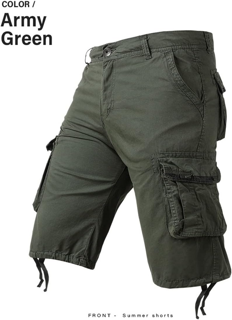 Tecnovo Mens Cargo Combat Shorts Drawstring Pockets Cotton Plain Summer Elasticated Waist Pants Casual Comfortable Workout Shorts