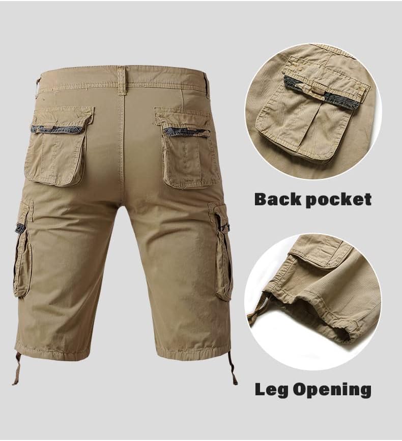 Tecnovo Mens Cargo Combat Shorts Drawstring Pockets Cotton Plain Summer Elasticated Waist Pants Casual Comfortable Workout Shorts