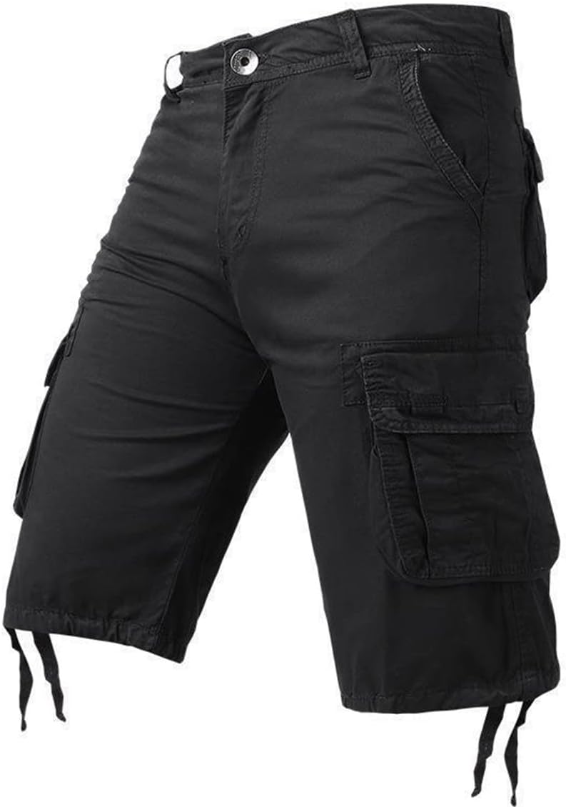 Tecnovo Mens Cargo Combat Shorts Drawstring Pockets Cotton Plain Summer Elasticated Waist Pants Casual Comfortable Workout Shorts