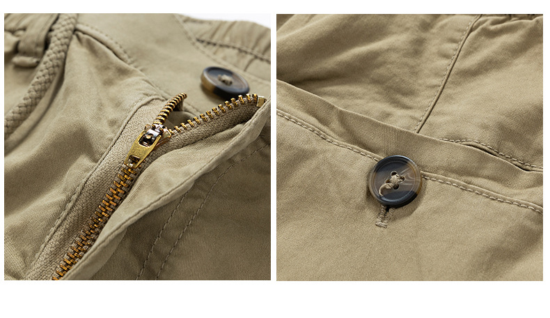 Men's cargo shorts, drawstring and multiple zipper pockets, pure cotton, summer elastic waist, casual and comfortable sports shorts