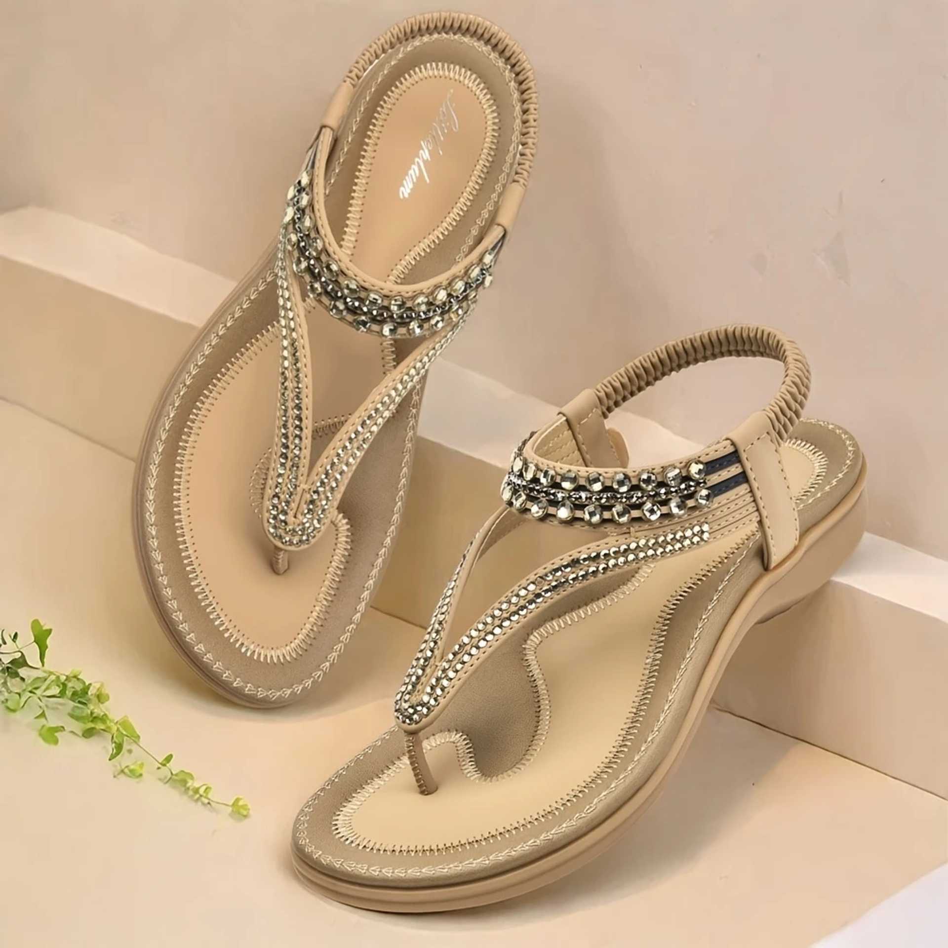 📢🔥 Last Day Promotion 70% OFF🔥Women's T-strap flat sandals with sparkling rhinestones