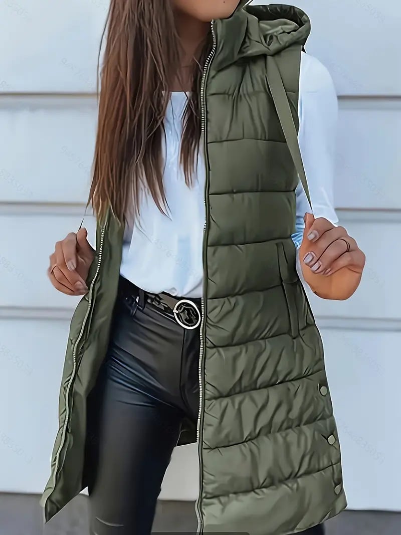 ❄️ Women Long Puffer Vest 👗 | Solid Color | Sleeveless | Hooded | Winter Wear 💕