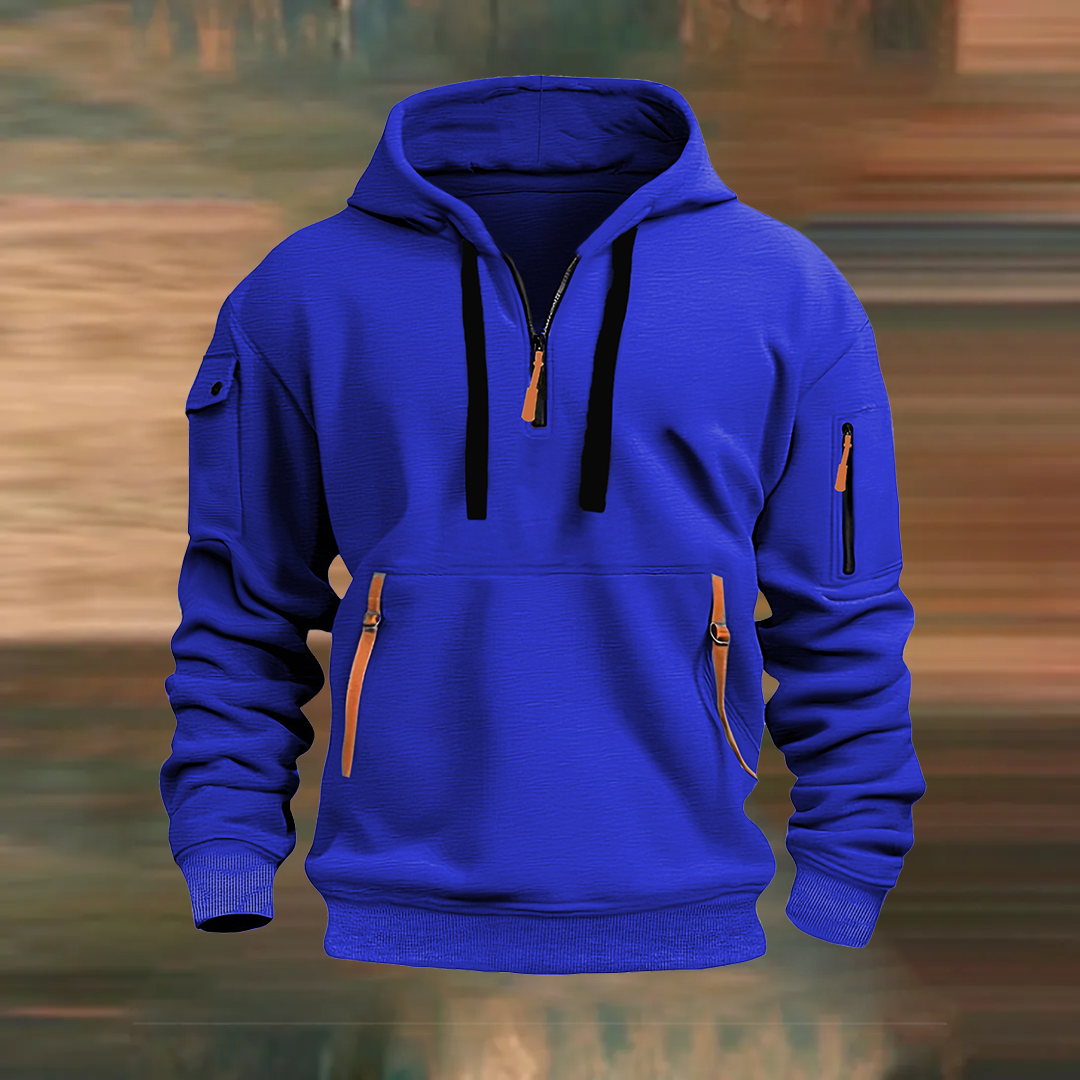 Hooded zip-up sweatshirt with multiple pockets