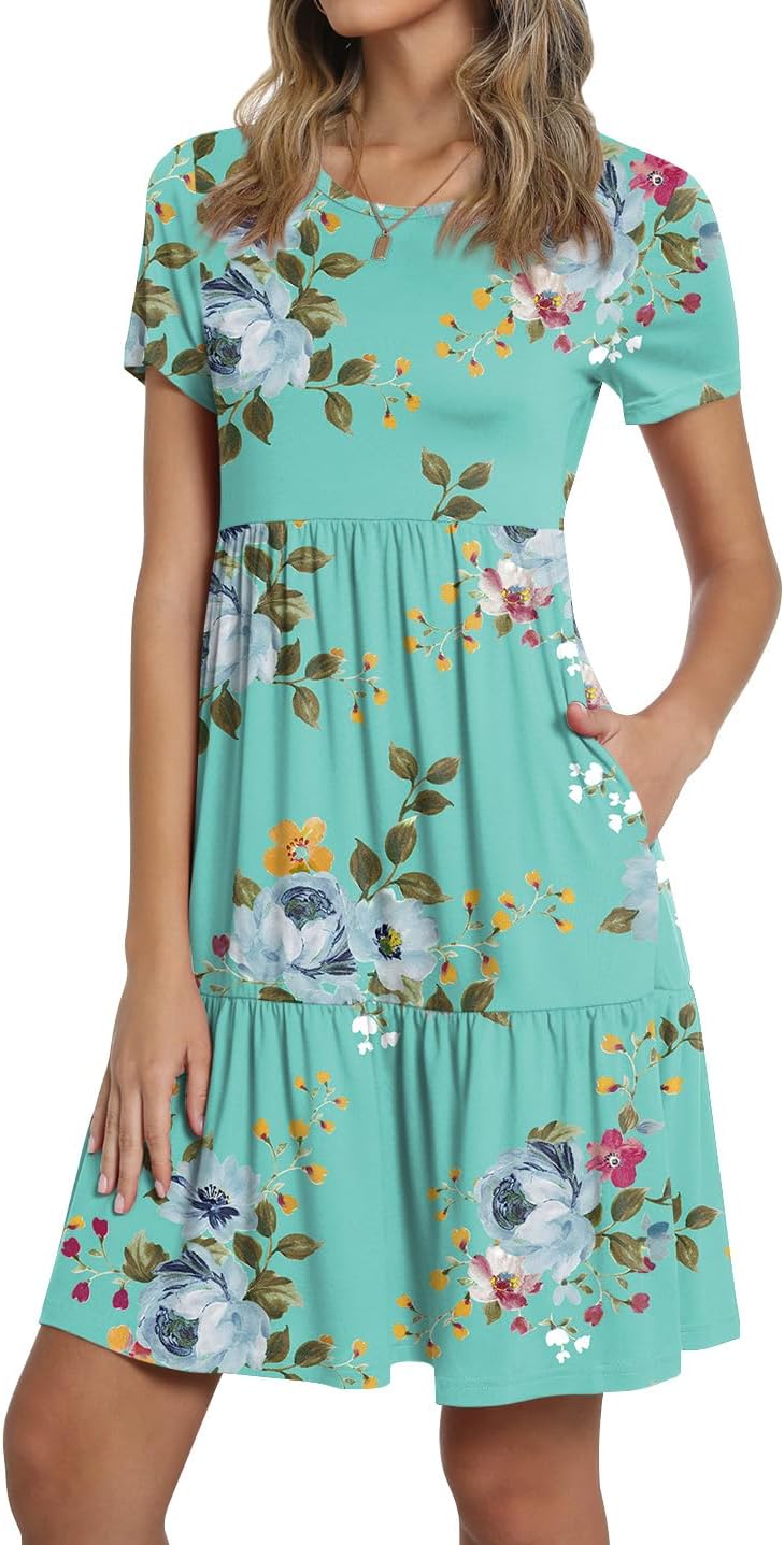 TAOHUADAO 2025 Summer Dresses for Women Short Sleeve Ruffle Casual Sundress with Pockets