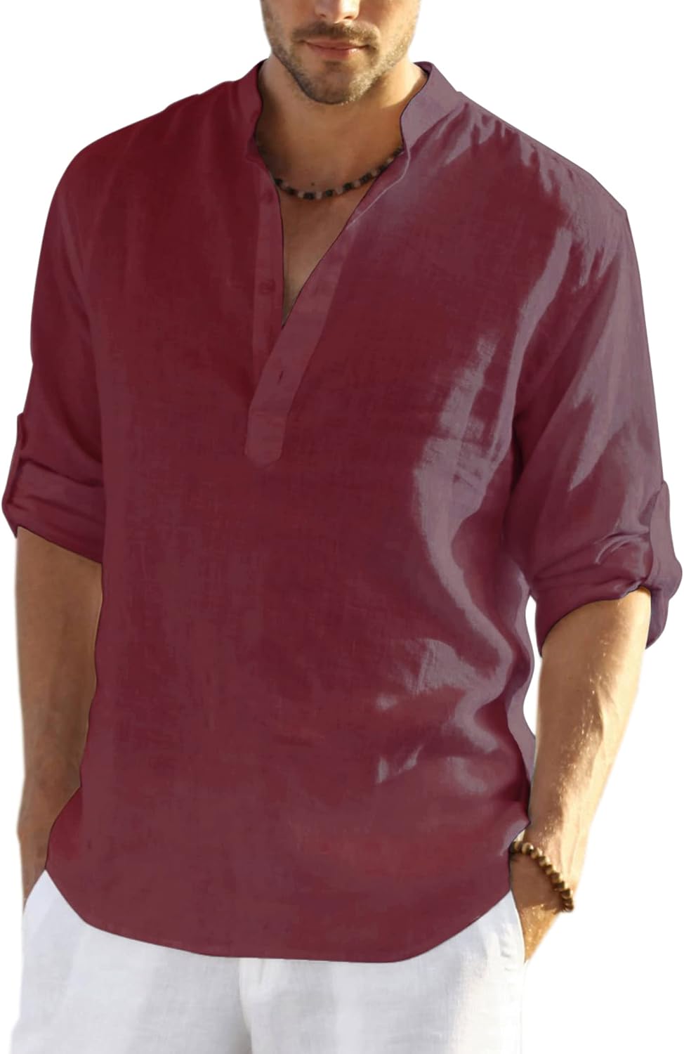 COOFANDY Men's Cotton Linen Henley T-Shirts Long Sleeve Hippie Casual Beach T-Shirts