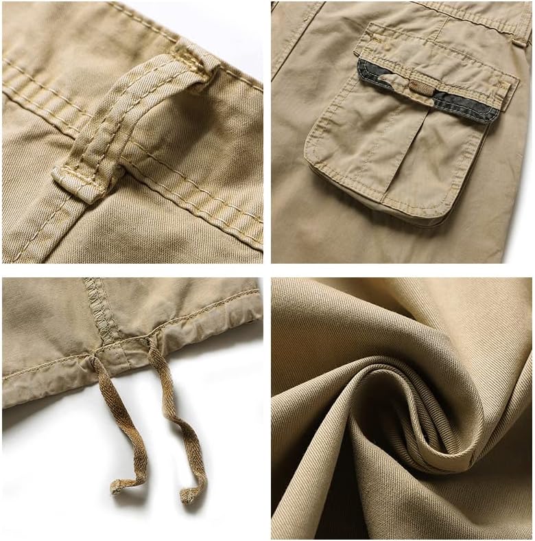 Tecnovo Mens Cargo Combat Shorts Drawstring Pockets Cotton Plain Summer Elasticated Waist Pants Casual Comfortable Workout Shorts