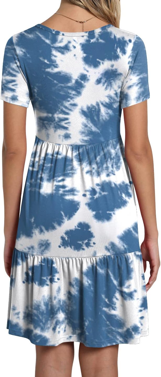 TAOHUADAO 2025 Summer Dresses for Women Short Sleeve Ruffle Casual Sundress with Pockets