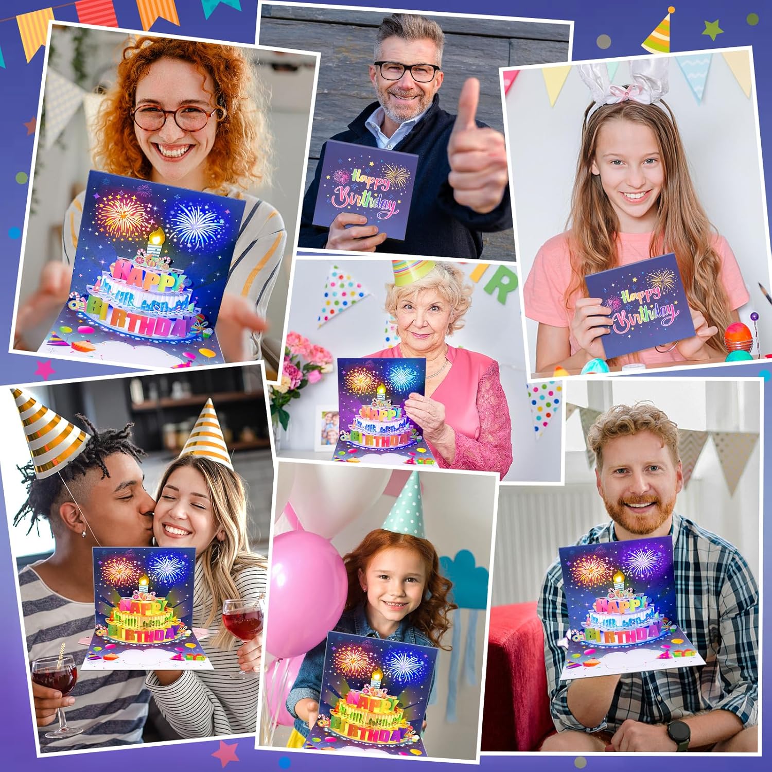 Birthday Cards With Fireworks & Pop Up Cake & Blowable Light and Music