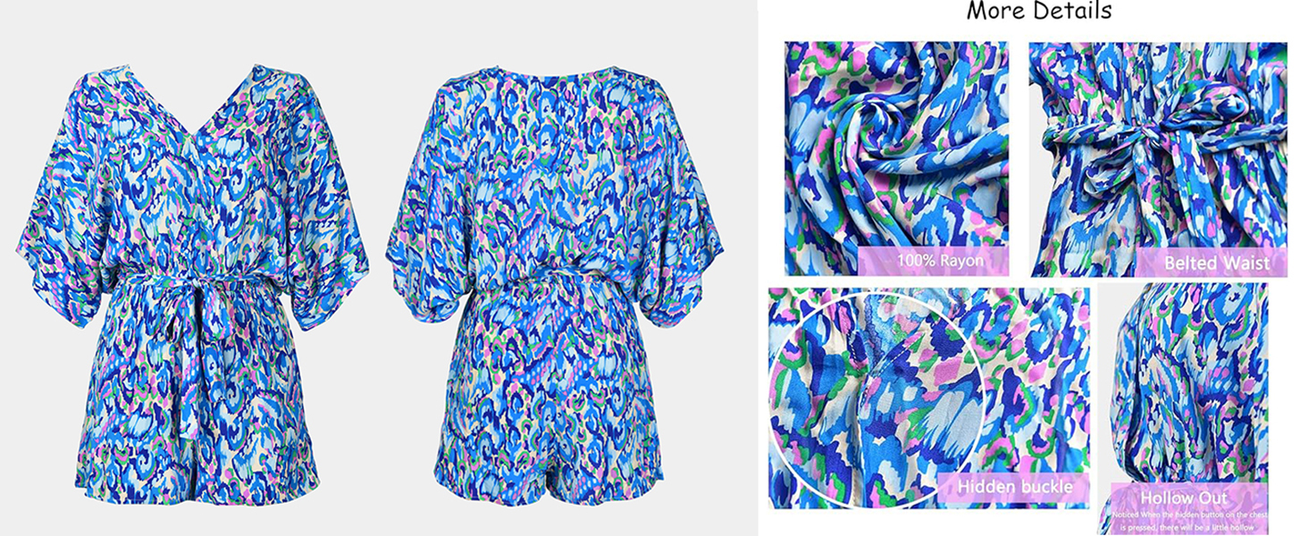 blue printed romper for women mini jumpsuit