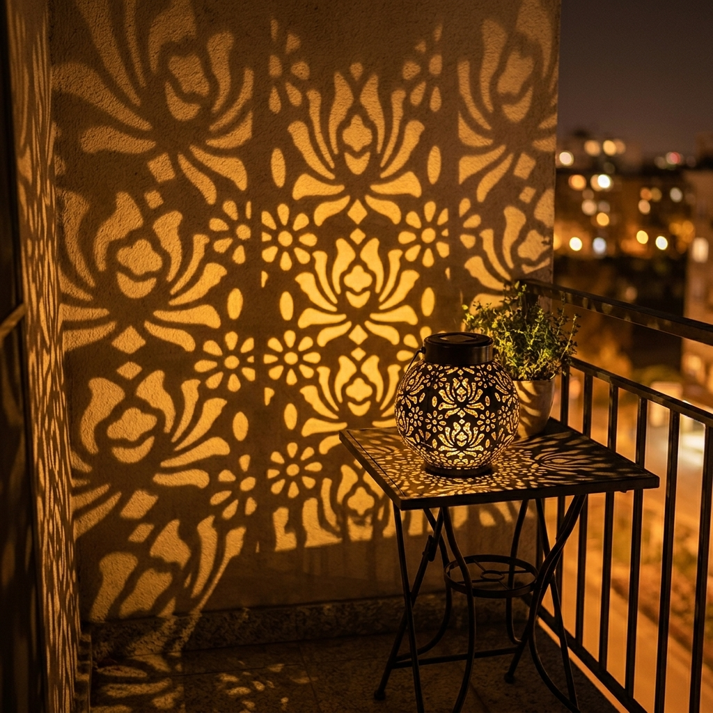 Solar Hanging Lantern with Floral Shadow Art