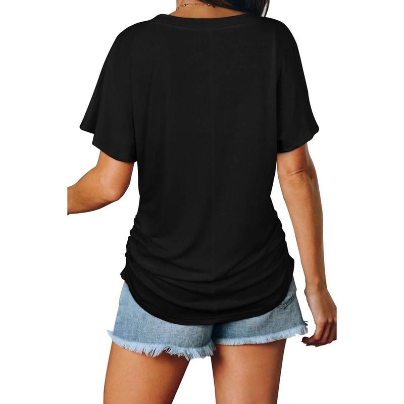 🎁Last Day Promotion 49% OFF✨Womens Short Sleeve V Neck Dolman Tops with Side Shirring Loose Fit Shirts