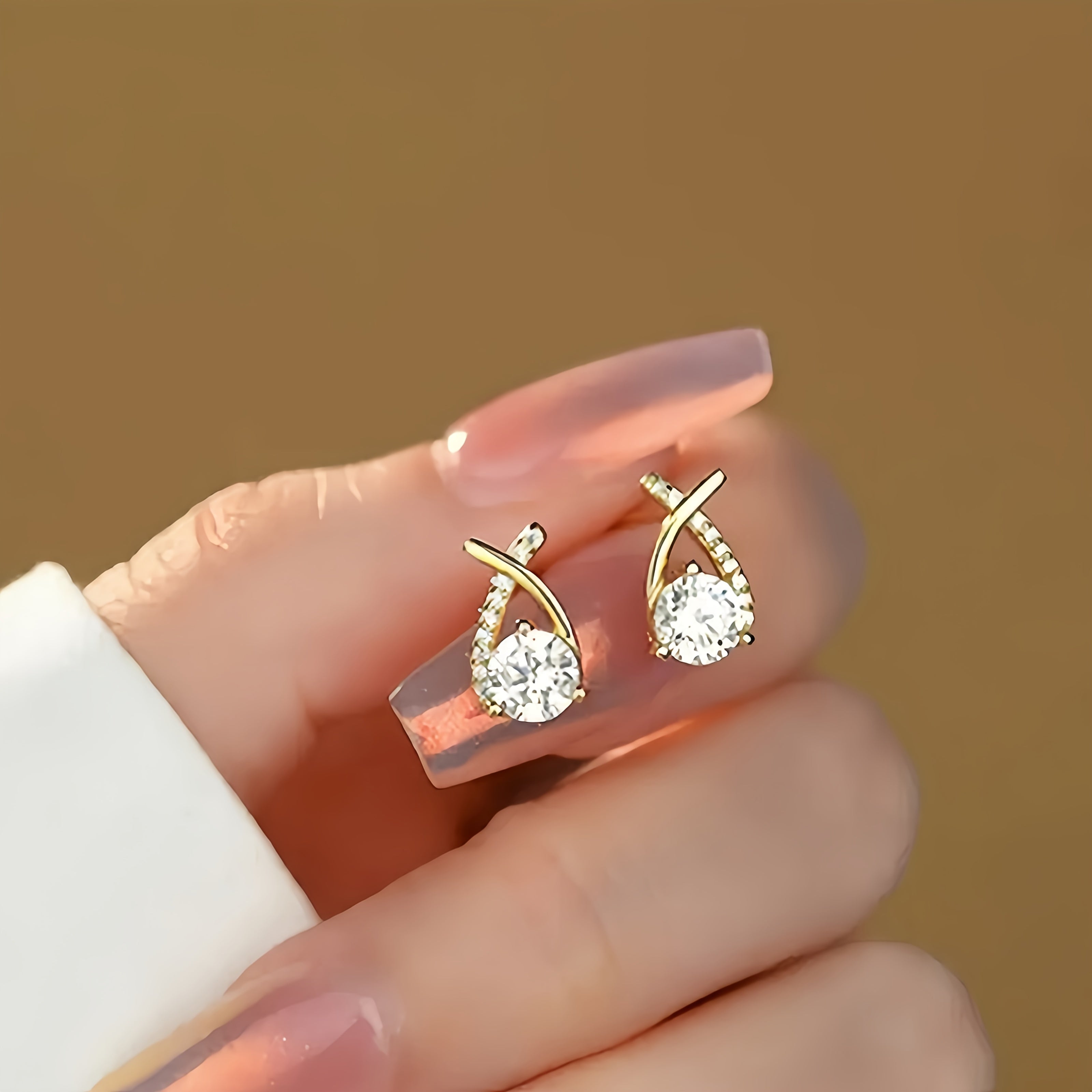 Olivia | Golden Cross Zirconia Stud Earrings