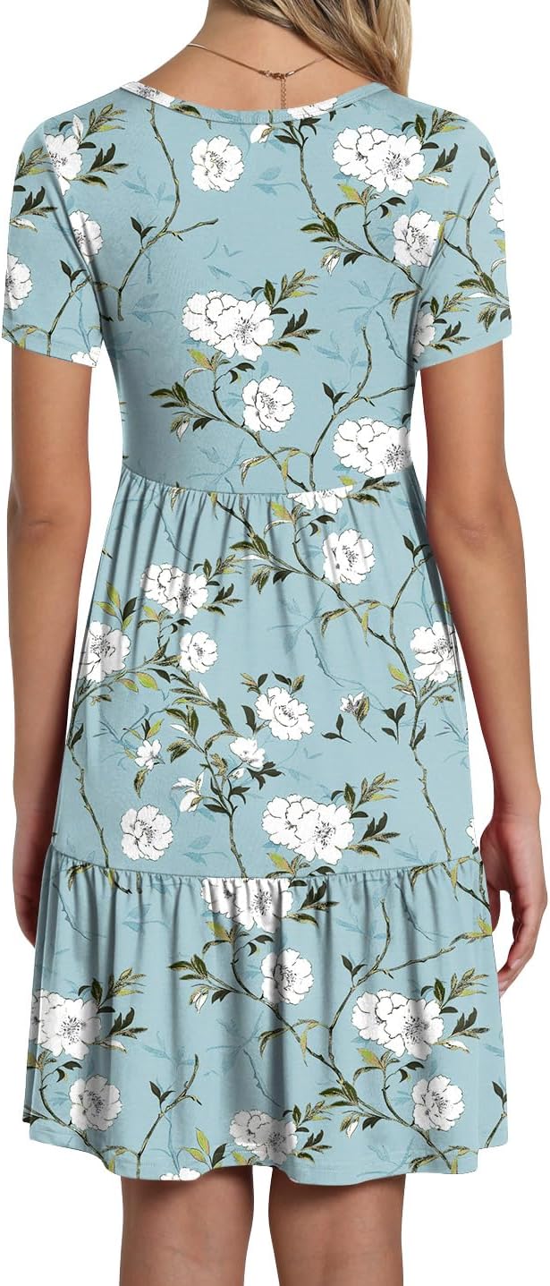 TAOHUADAO 2025 Summer Dresses for Women Short Sleeve Ruffle Casual Sundress with Pockets