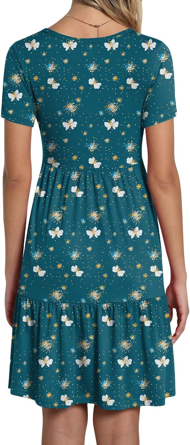 TAOHUADAO 2025 Summer Dresses for Women Short Sleeve Ruffle Casual Sundress with Pockets