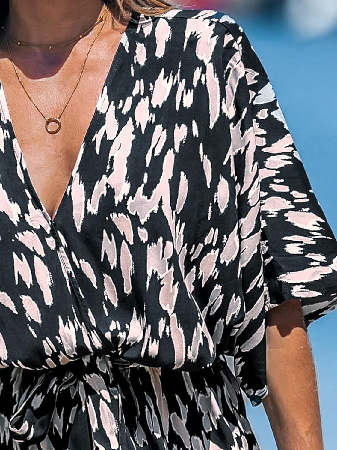 CUPSHE Women's Lace Up Leopard Print Romper Short Sleeves Jumpsuits Wide leg Outfit