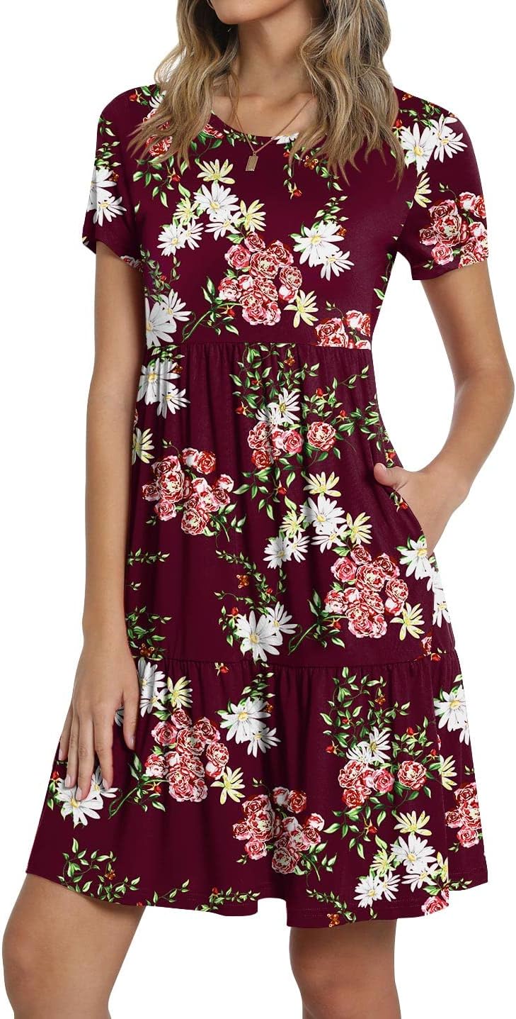 TAOHUADAO 2025 Summer Dresses for Women Short Sleeve Ruffle Casual Sundress with Pockets