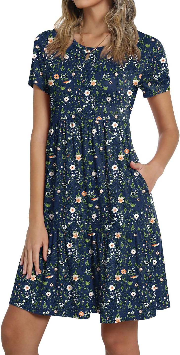 TAOHUADAO 2025 Summer Dresses for Women Short Sleeve Ruffle Casual Sundress with Pockets