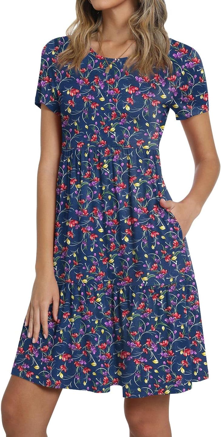 TAOHUADAO 2025 Summer Dresses for Women Short Sleeve Ruffle Casual Sundress with Pockets