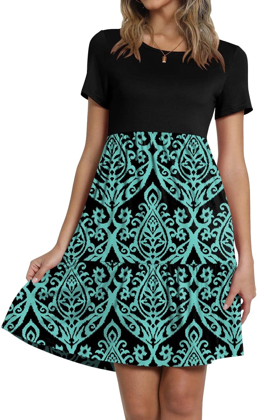 TAOHUADAO 2025 Summer Dresses for Women Short Sleeve Ruffle Casual Sundress with Pockets