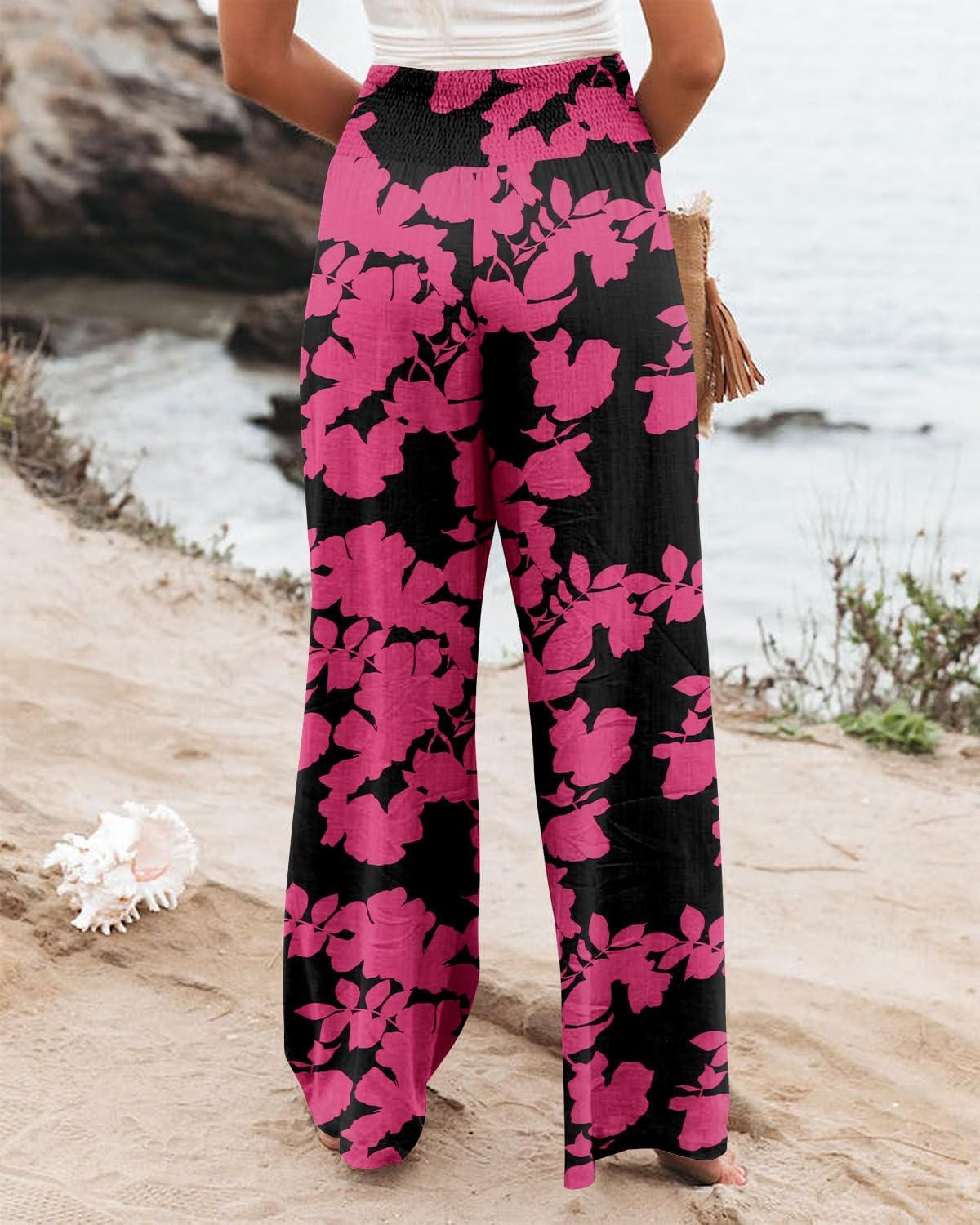 Angerella Womens Elastic High Waisted Palazzo Pants Casual Wide Leg Long Lounge Pant Trousers with Pocket