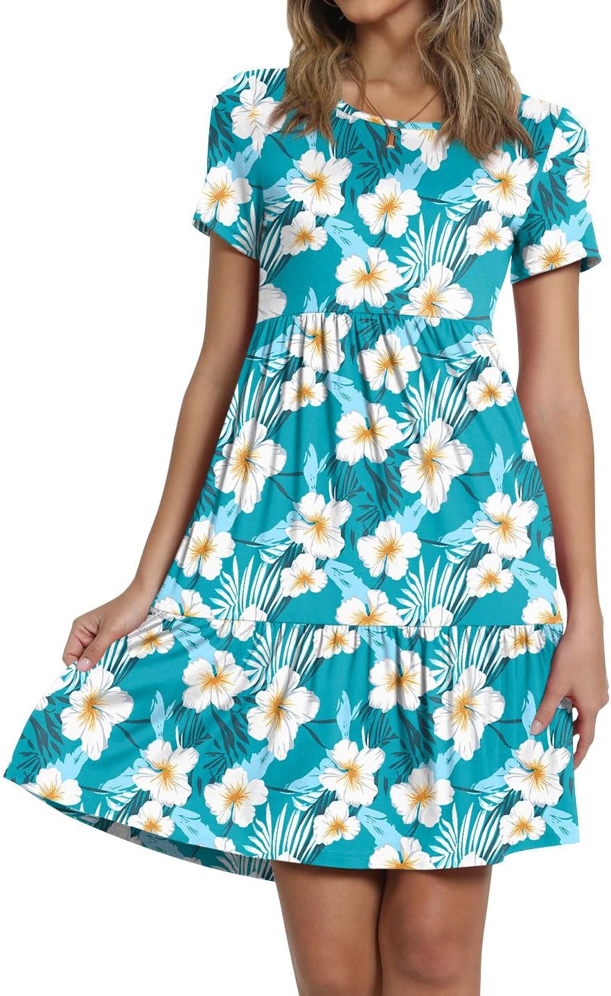 TAOHUADAO 2025 Summer Dresses for Women Short Sleeve Ruffle Casual Sundress with Pockets