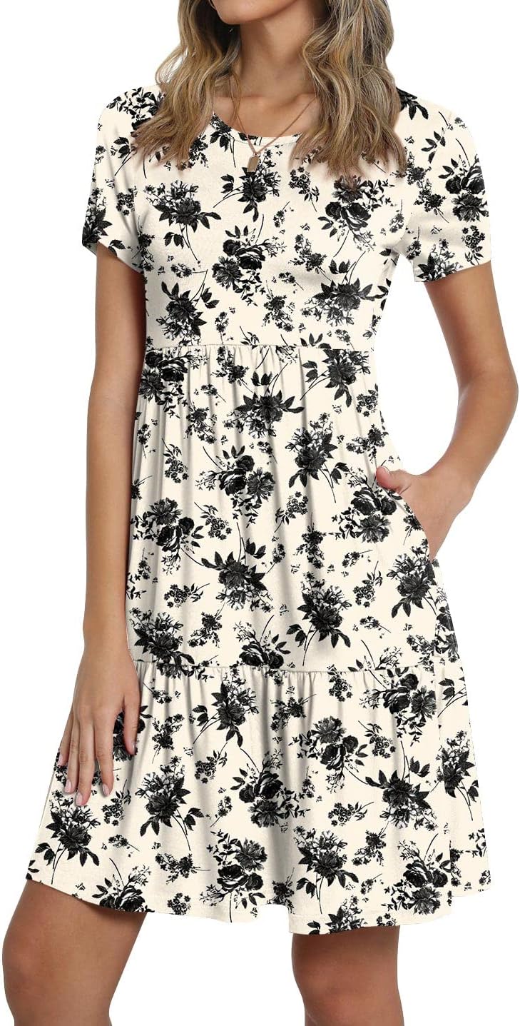 TAOHUADAO 2025 Summer Dresses for Women Short Sleeve Ruffle Casual Sundress with Pockets